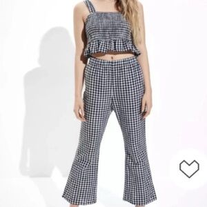 American Eagle gingham cropped linen blend pants